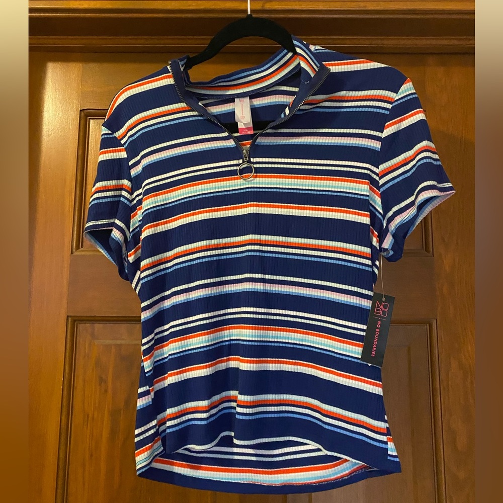 Quarter zip short sleeve stripped t shirt